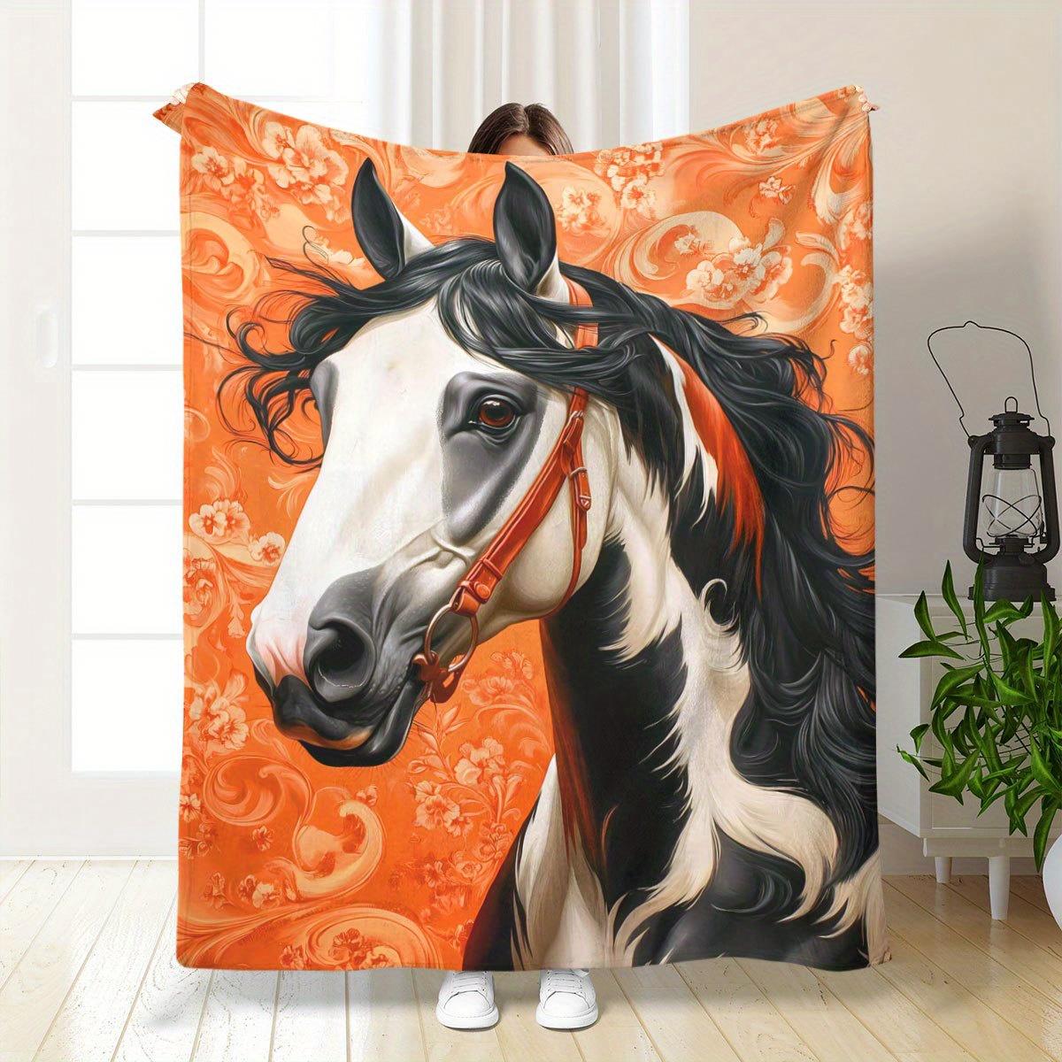Interior Design Warm - Cavallo dipinto con motivo arancione Coperta